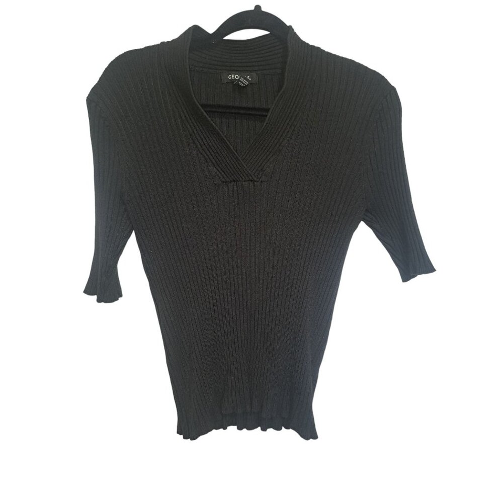 Y2K XL Black Ribbed Sweater  Stretch Slim 3/4 Sleeve Bohemian Gothpore Festival